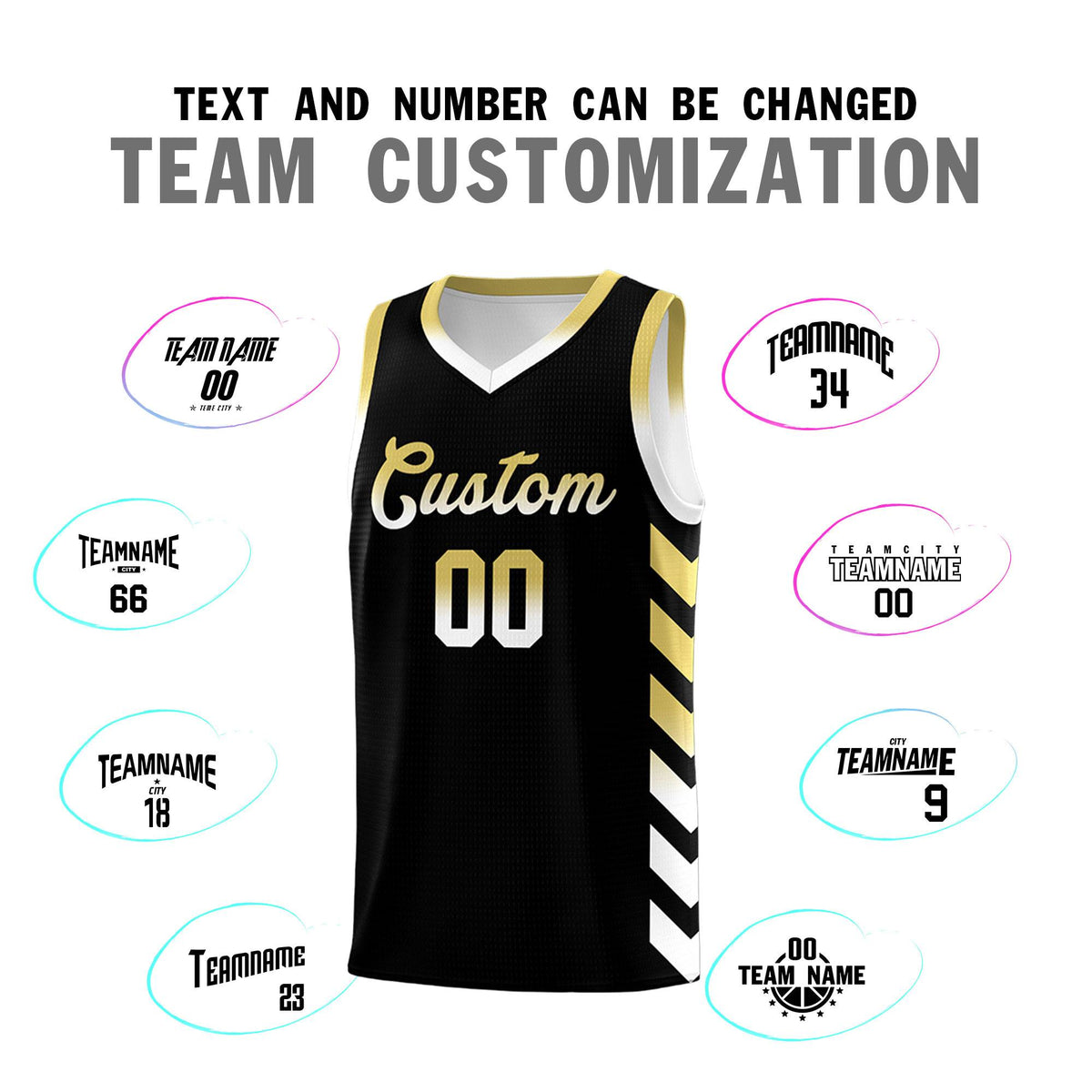 Custom White Black Reversible Basketball Jersey Kits - Side Arrow Old Gold Black Gradient