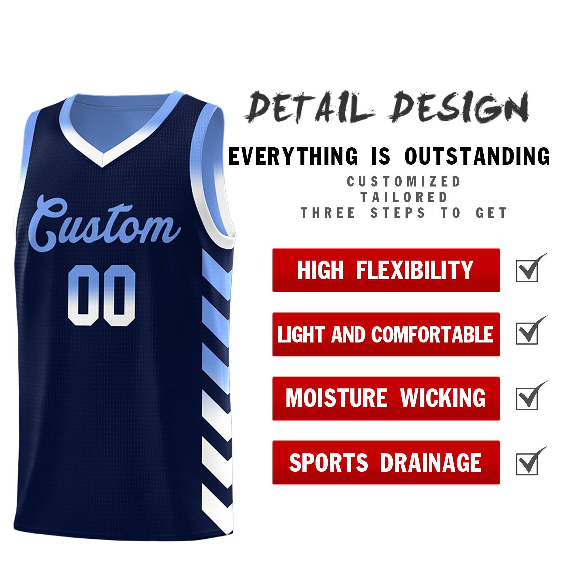 Custom Light Blue Navy Reversible Basketball Jersey Kits - Side Arrow Navy White Gradient