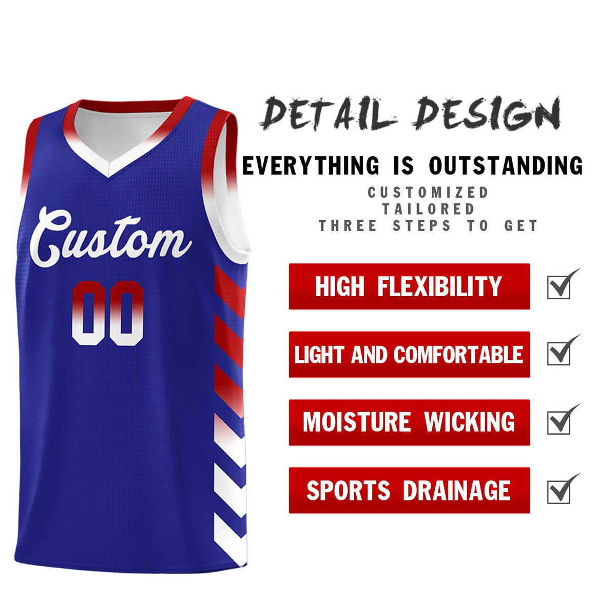 Custom White Royal Reversible Basketball Jersey Kits - Side Arrow Royal Red Gradient