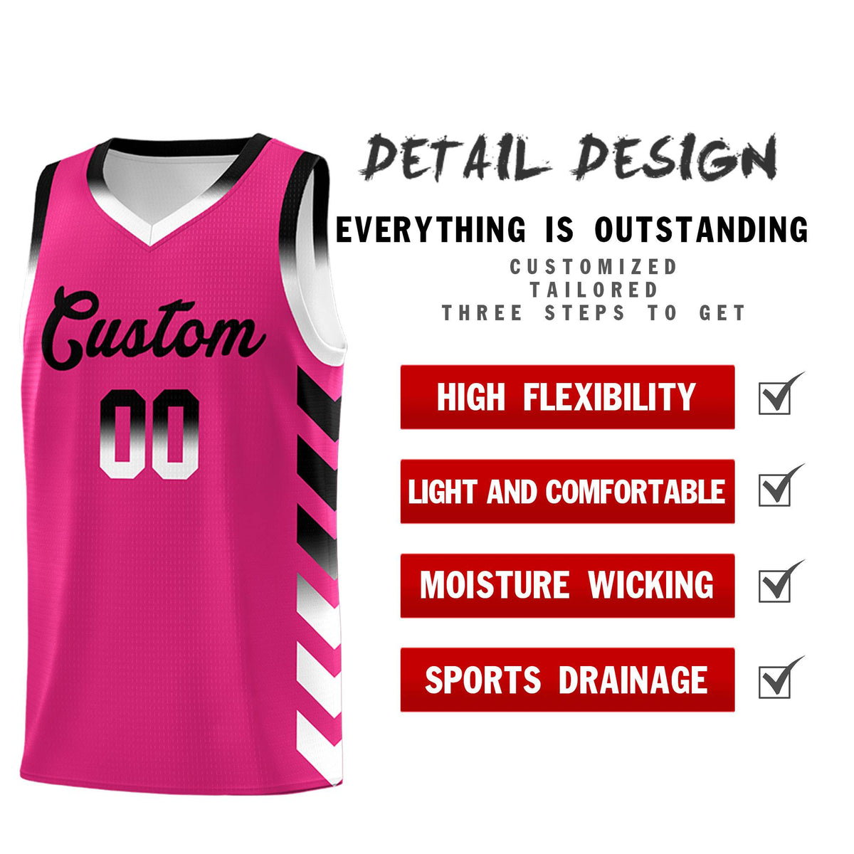 Custom White Pink Reversible Basketball Jersey Kits - Side Arrow Pink Black Gradient