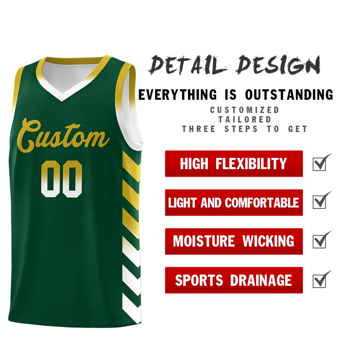 Custom White Green Reversible Basketball Jersey Kits - Side Arrow Green Old Gold Gradient