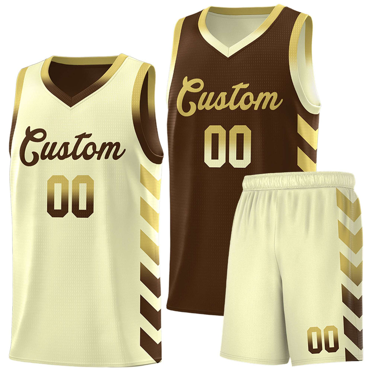 Custom Cream Brown Reversible Basketball Jersey Kits - Side Arrow Old Gold Brown Gradient