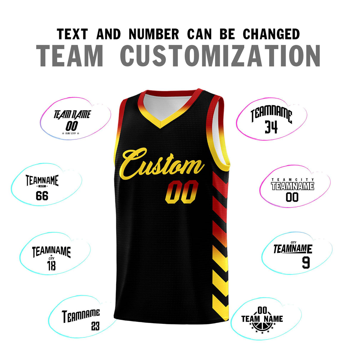 Custom White Black Reversible Basketball Jersey Kits - Side Arrow Red Gold Gradient