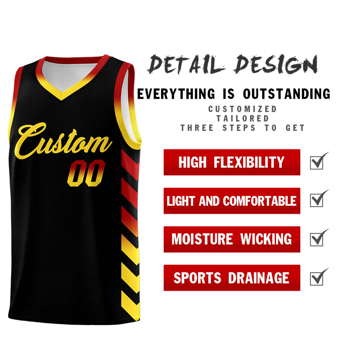 Custom White Black Reversible Basketball Jersey Kits - Side Arrow Red Gold Gradient