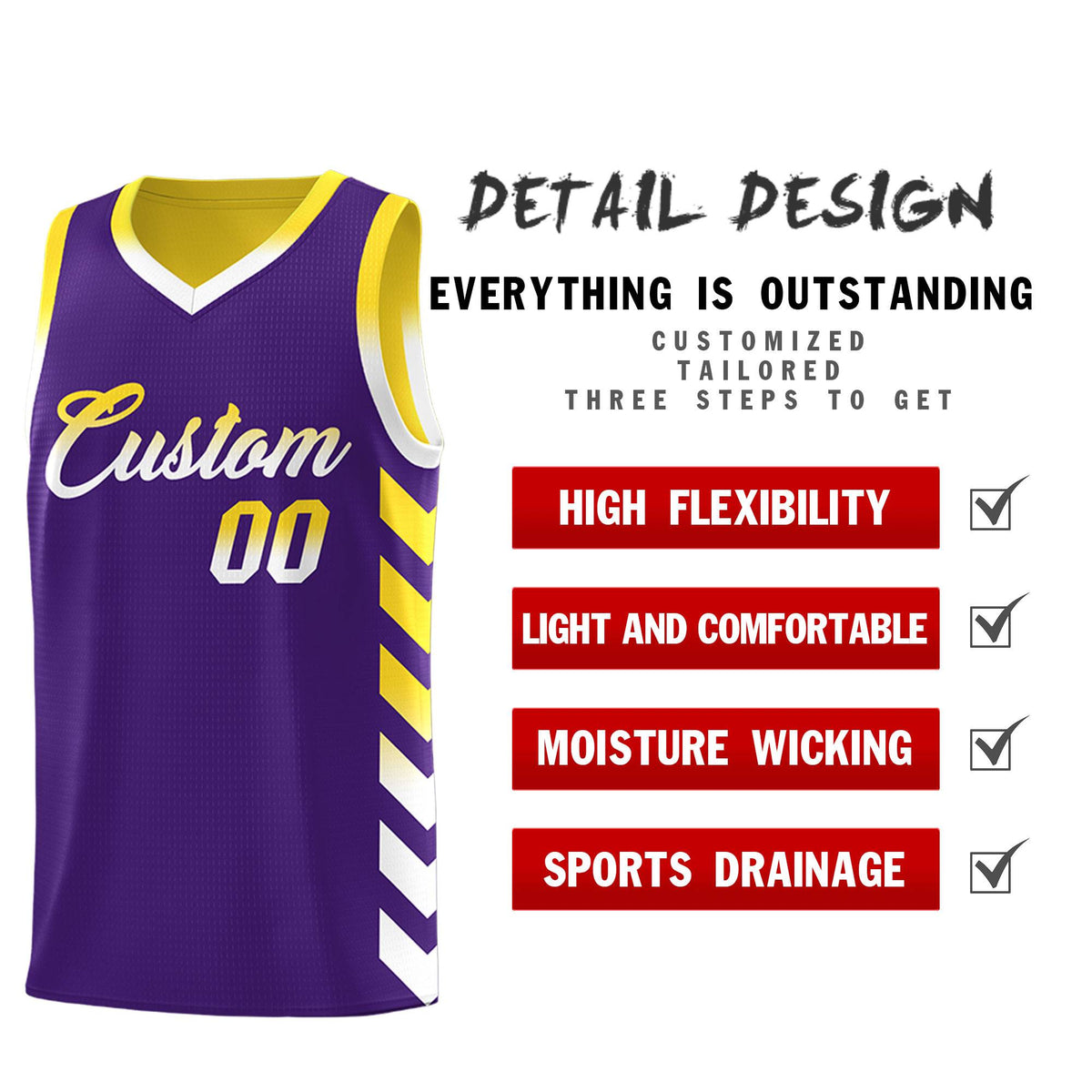 Custom Gold Purple Reversible Basketball Jersey Kits - Side Arrow Purple White Gradient