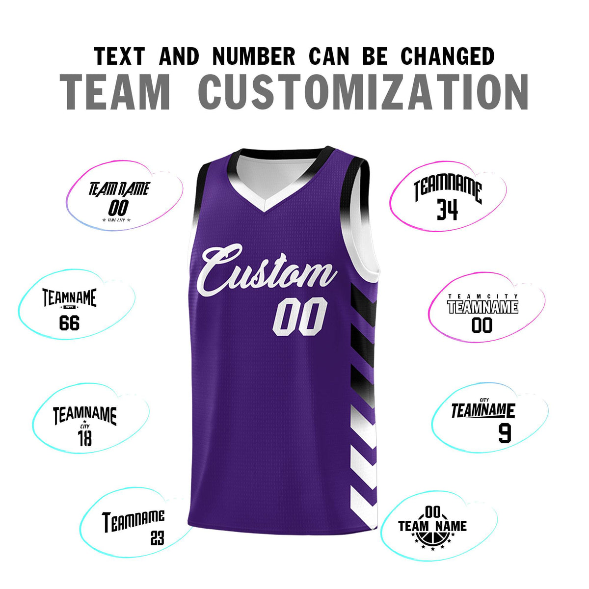 Custom White Purple Reversible Basketball Jersey Kits - Side Arrow Purple Black Gradient
