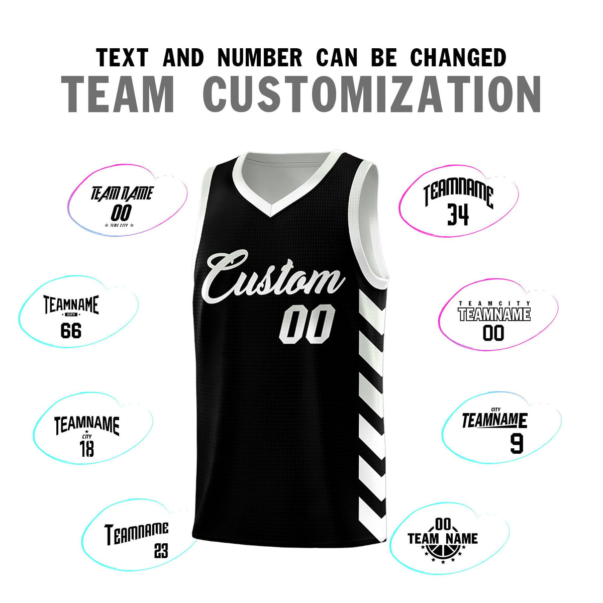 Custom White Black Reversible Basketball Jersey Kits - Side Arrow Black Gray Gradient