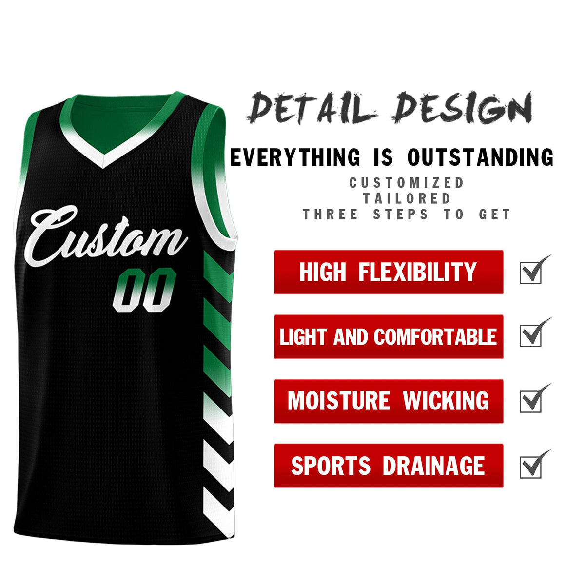 Custom Kelly Green Black Reversible Basketball Jersey Kits - Side Arrow Black White Gradient