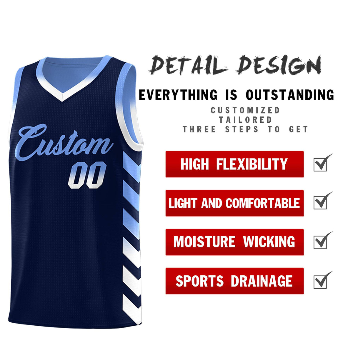 Custom Light Blue Navy Reversible Basketball Jersey Kits - Side Arrow Navy White Gradient