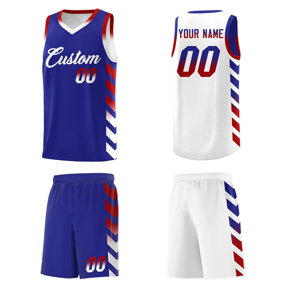 Custom White Royal Reversible Basketball Jersey Kits - Side Arrow Royal Red Gradient