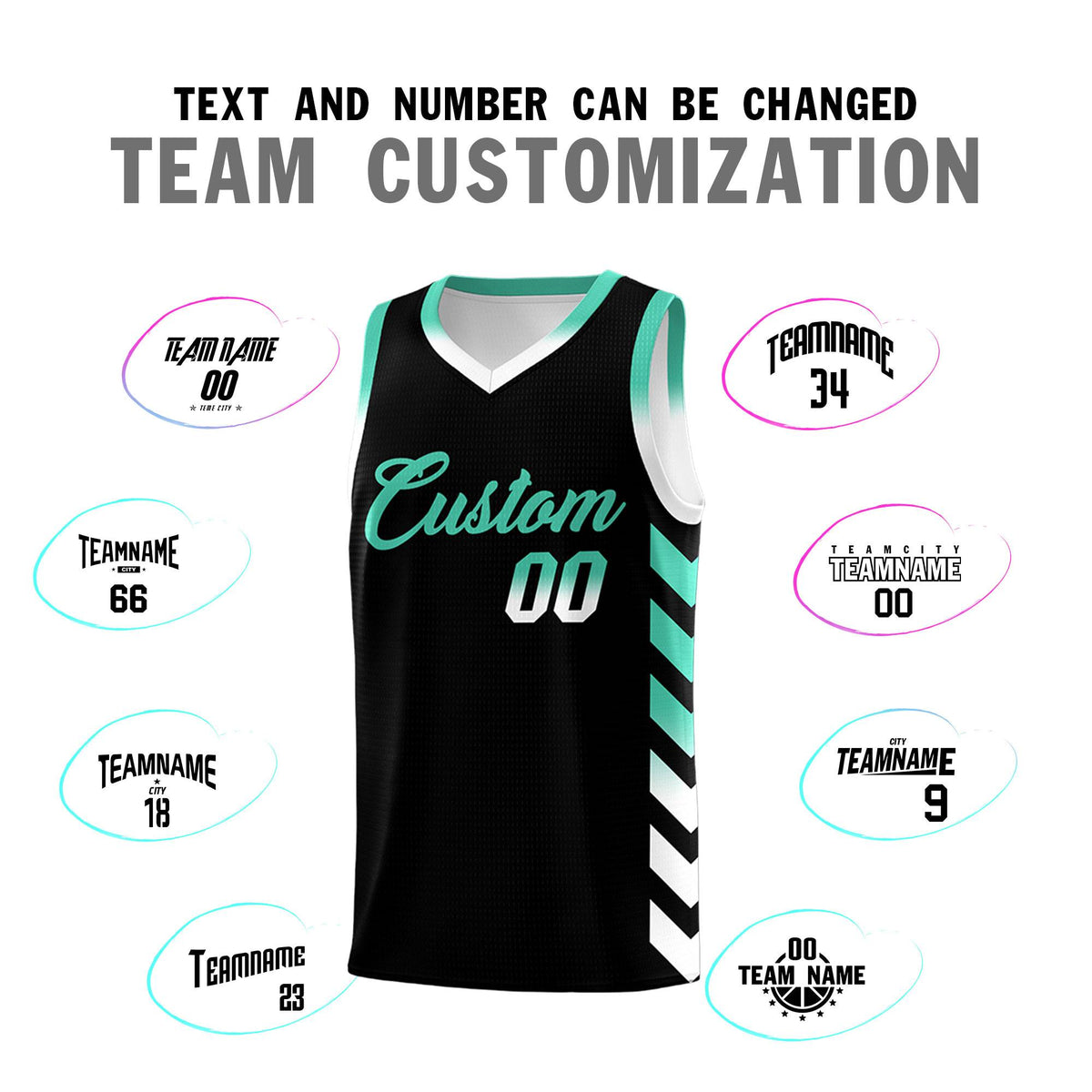 Custom White Black Reversible Basketball Jersey Kits - Side Arrow Black Bright Green Gradient