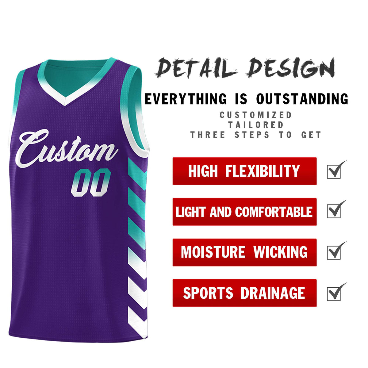 Custom Aqua Purple Reversible Basketball Jersey Kits - Side Arrow Purple White Gradient