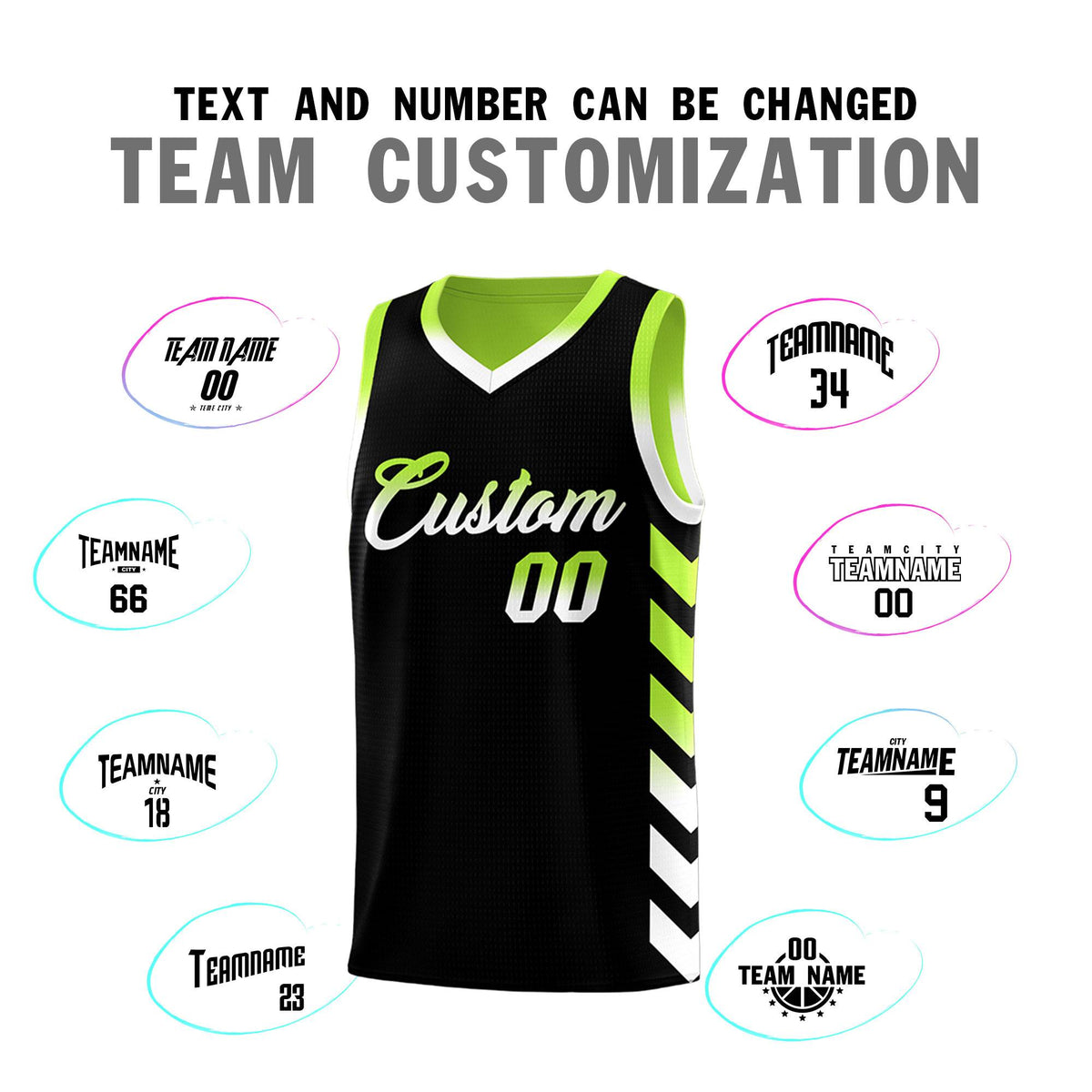 Custom Neon Greed Black Reversible Basketball Jersey Kits - Side Arrow Black White Gradient