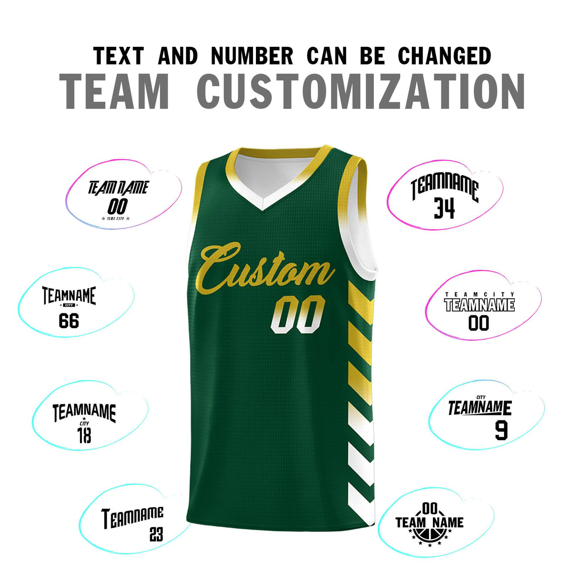 Custom White Green Reversible Basketball Jersey Kits - Side Arrow Green Old Gold Gradient