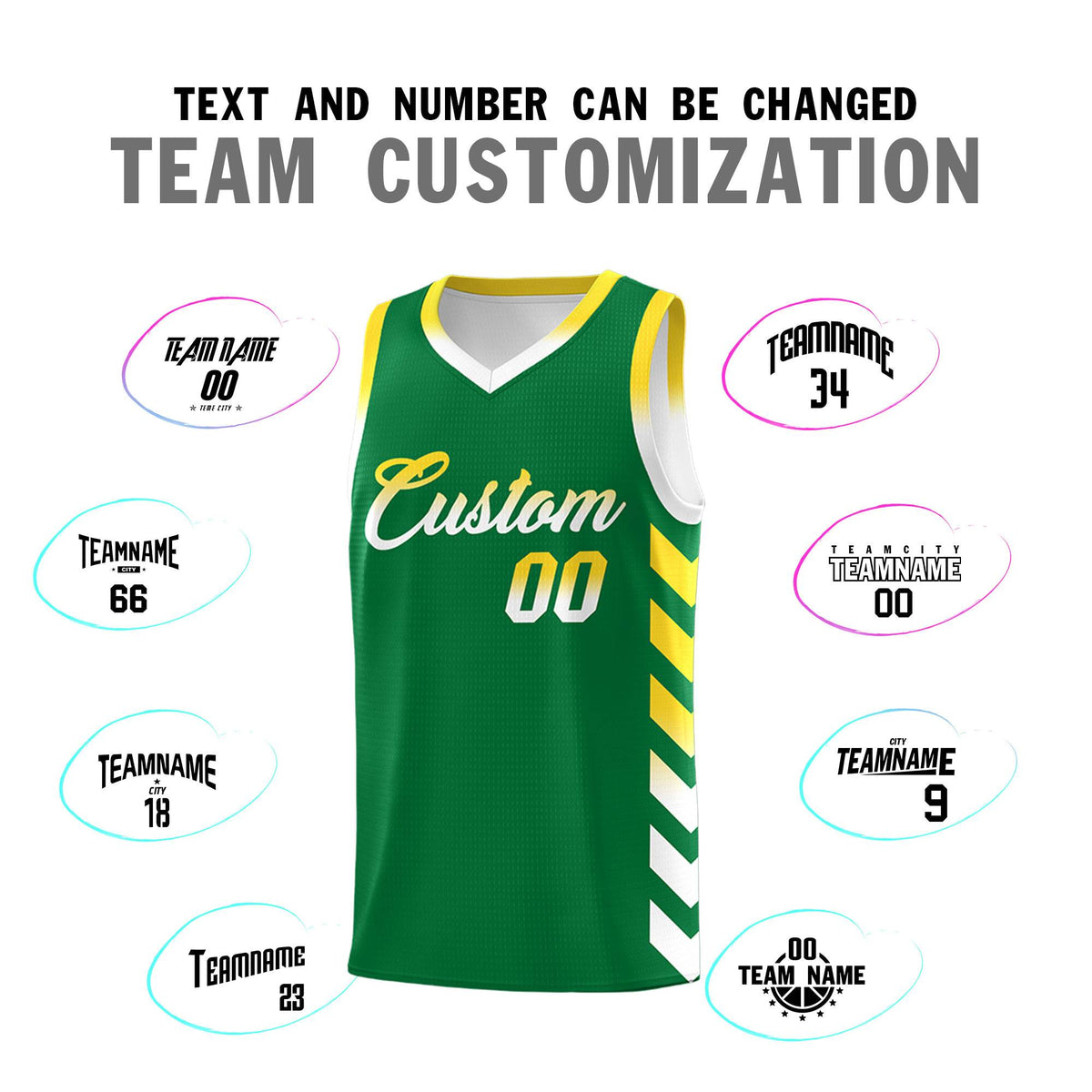 Custom White Kelly Green Reversible Basketball Jersey Kits - Side Arrow Kelly Green Gold Gradient