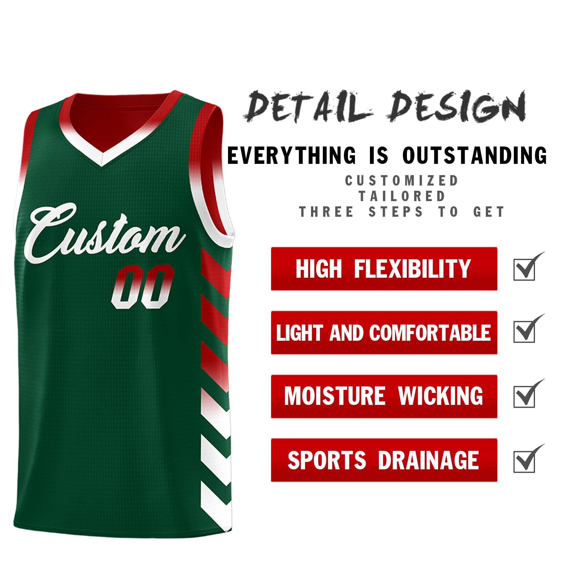 Custom Red Green Reversible Basketball Jersey Kits - Side Arrow Green White Gradient