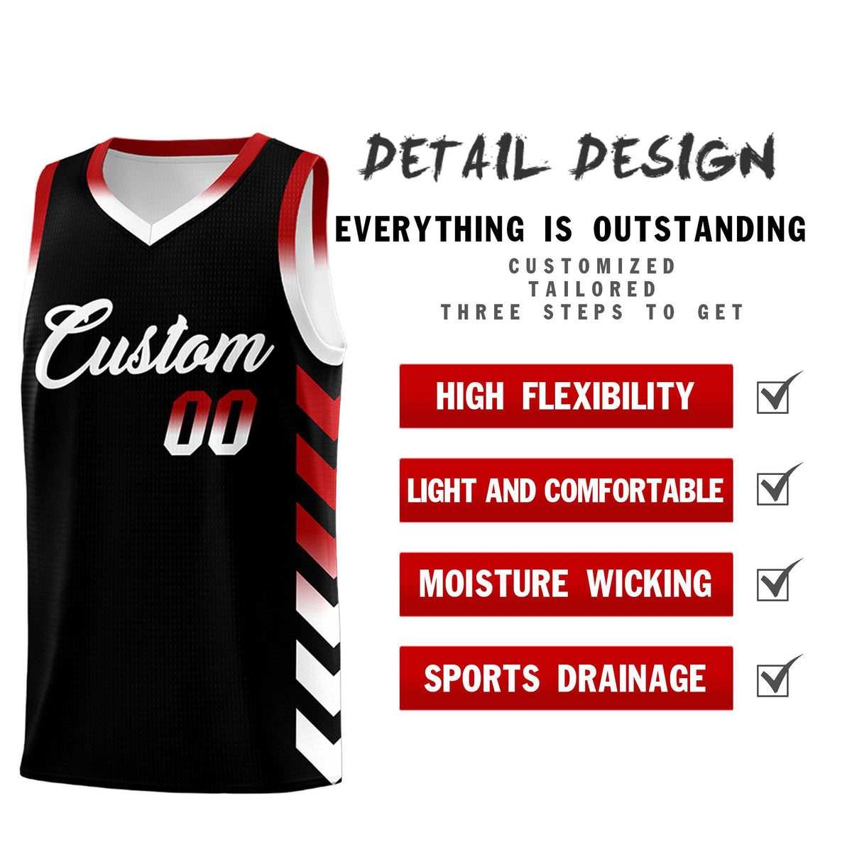 Custom White Black Reversible Basketball Jersey Kits - Side Arrow Black Red Gradient