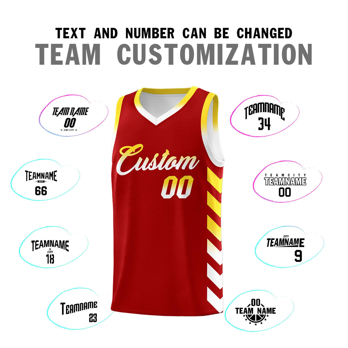 Custom White Red Reversible Basketball Jersey Kits - Side Arrow Red Gold Gradient