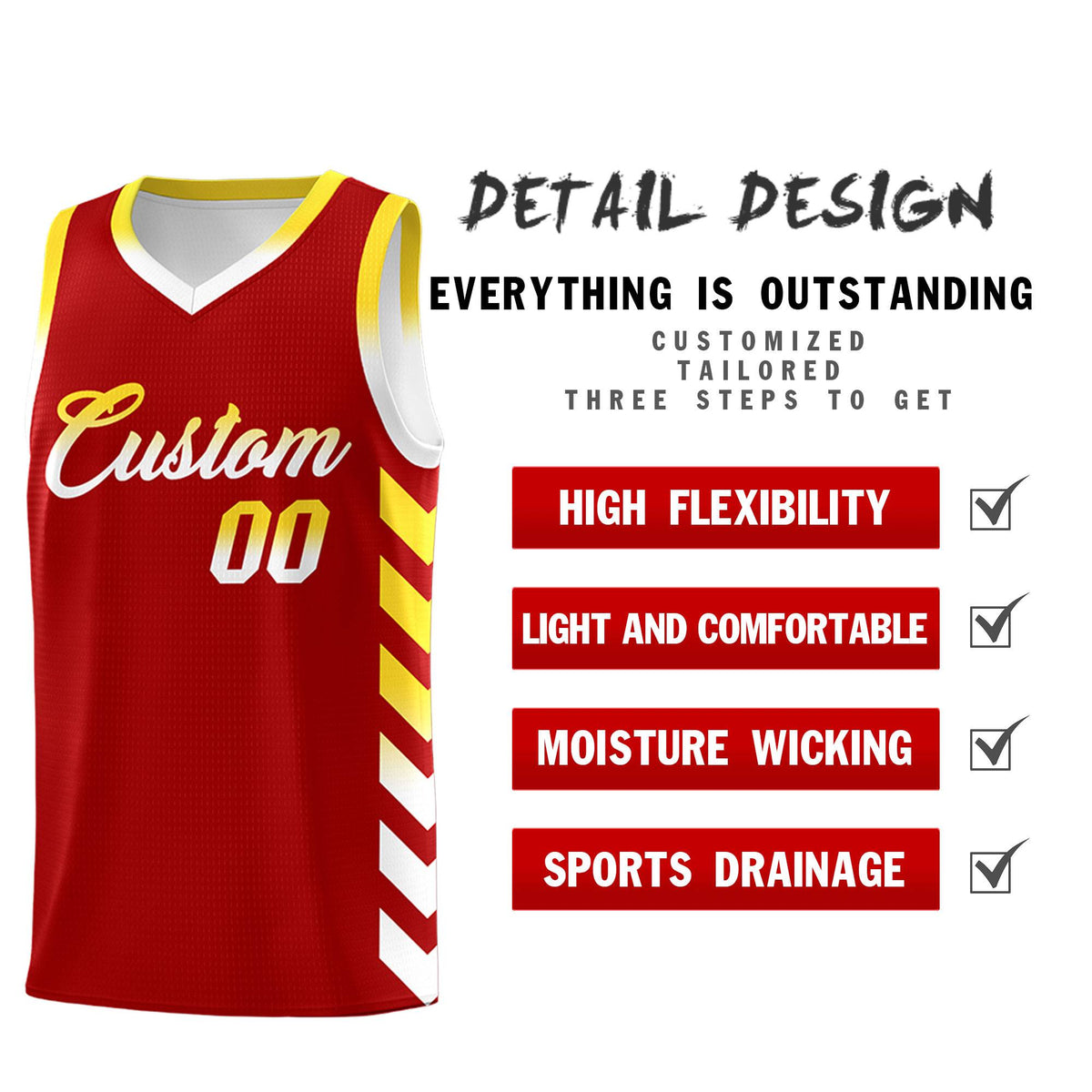 Custom White Red Reversible Basketball Jersey Kits - Side Arrow Red Gold Gradient