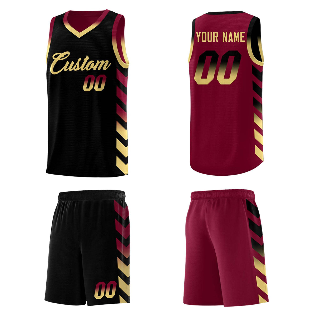 Custom Crimson Black Reversible Basketball Jersey Kits - Side Arrow Black Khaki Gradient