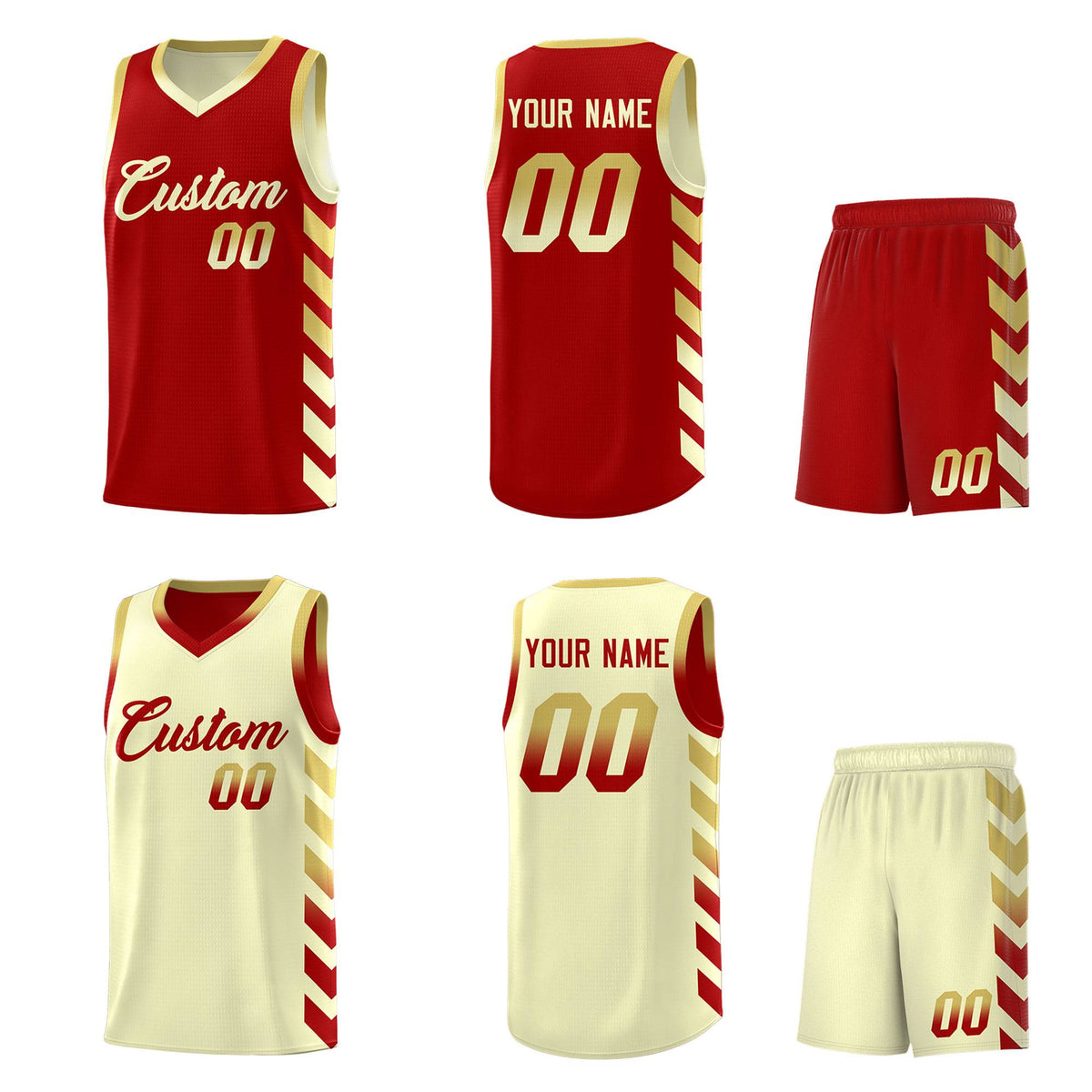Custom Cream Red Reversible Basketball Jersey Kits - Side Arrow Old Gold Red Gradient