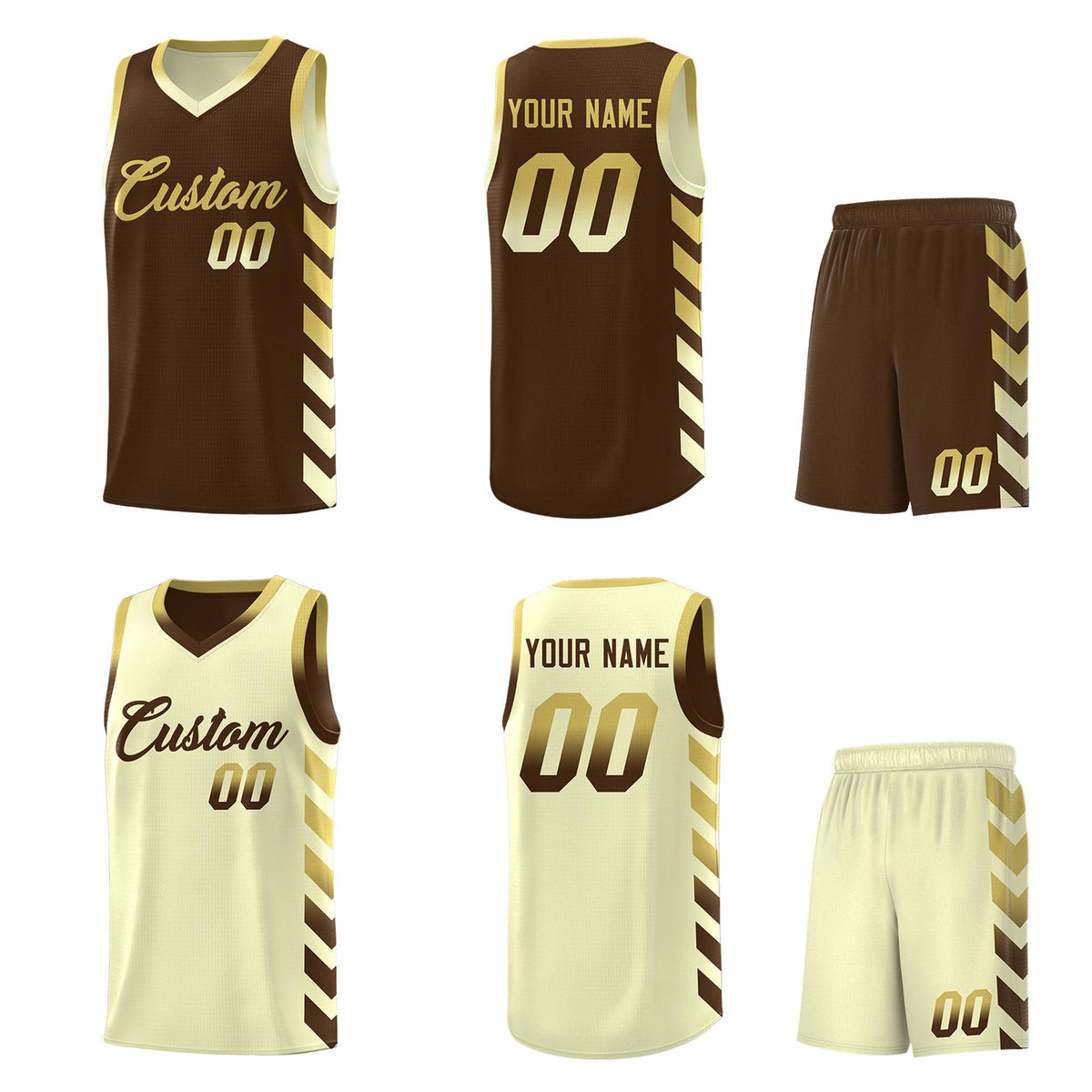 Custom Cream Brown Reversible Basketball Jersey Kits - Side Arrow Old Gold Brown Gradient
