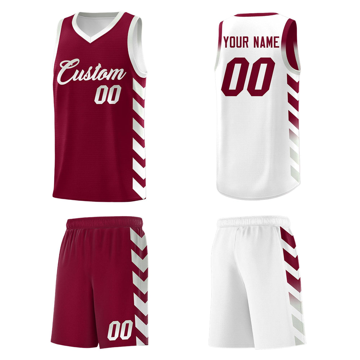 Custom White Crimson Reversible Basketball Jersey Kits - Side Arrow Crimson Gray Gradient