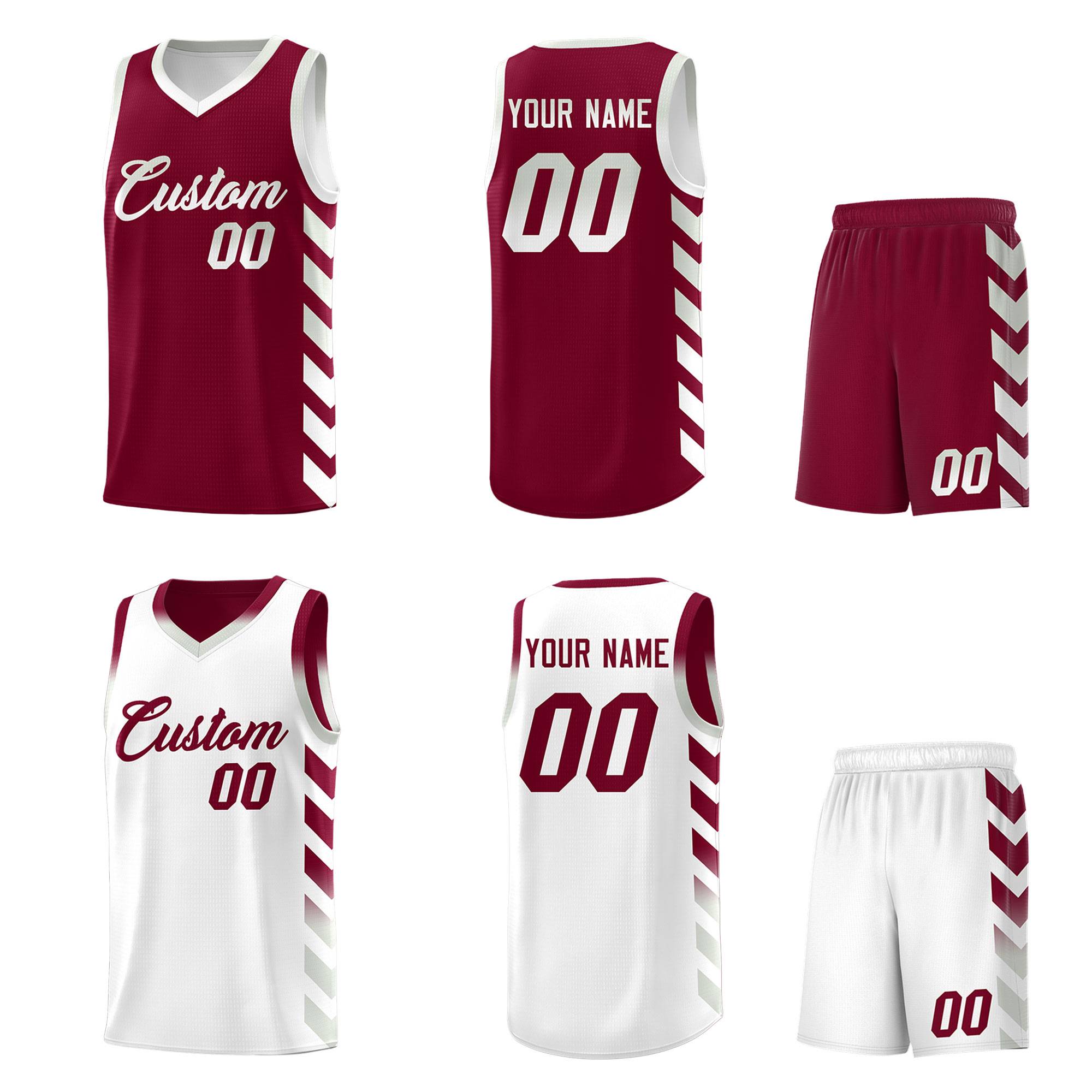 Custom White Crimson Reversible Basketball Jersey Kits - Side Arrow Crimson Gray Gradient