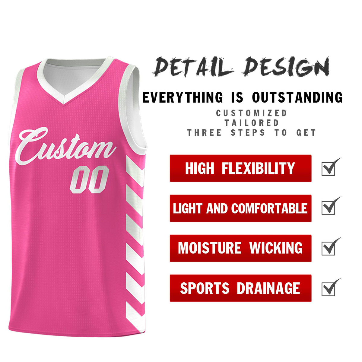 Custom White Pink Reversible Basketball Jersey Kits - Side Arrow Pink Gray Gradient
