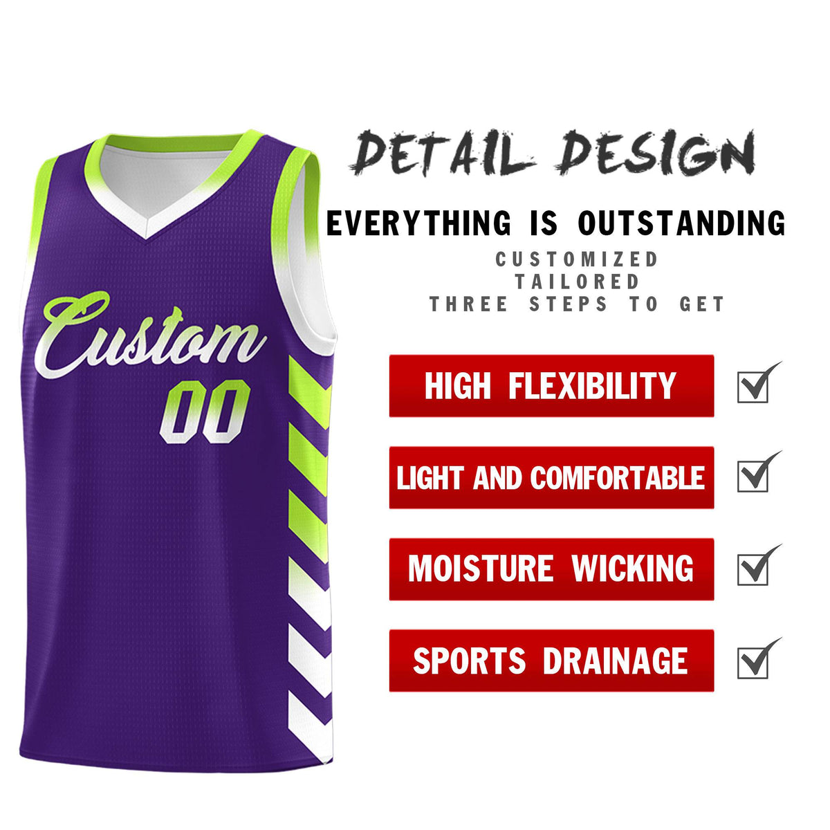 Custom White Purple Reversible Basketball Jersey Kits - Side Arrow Purple Neon Green Gradient