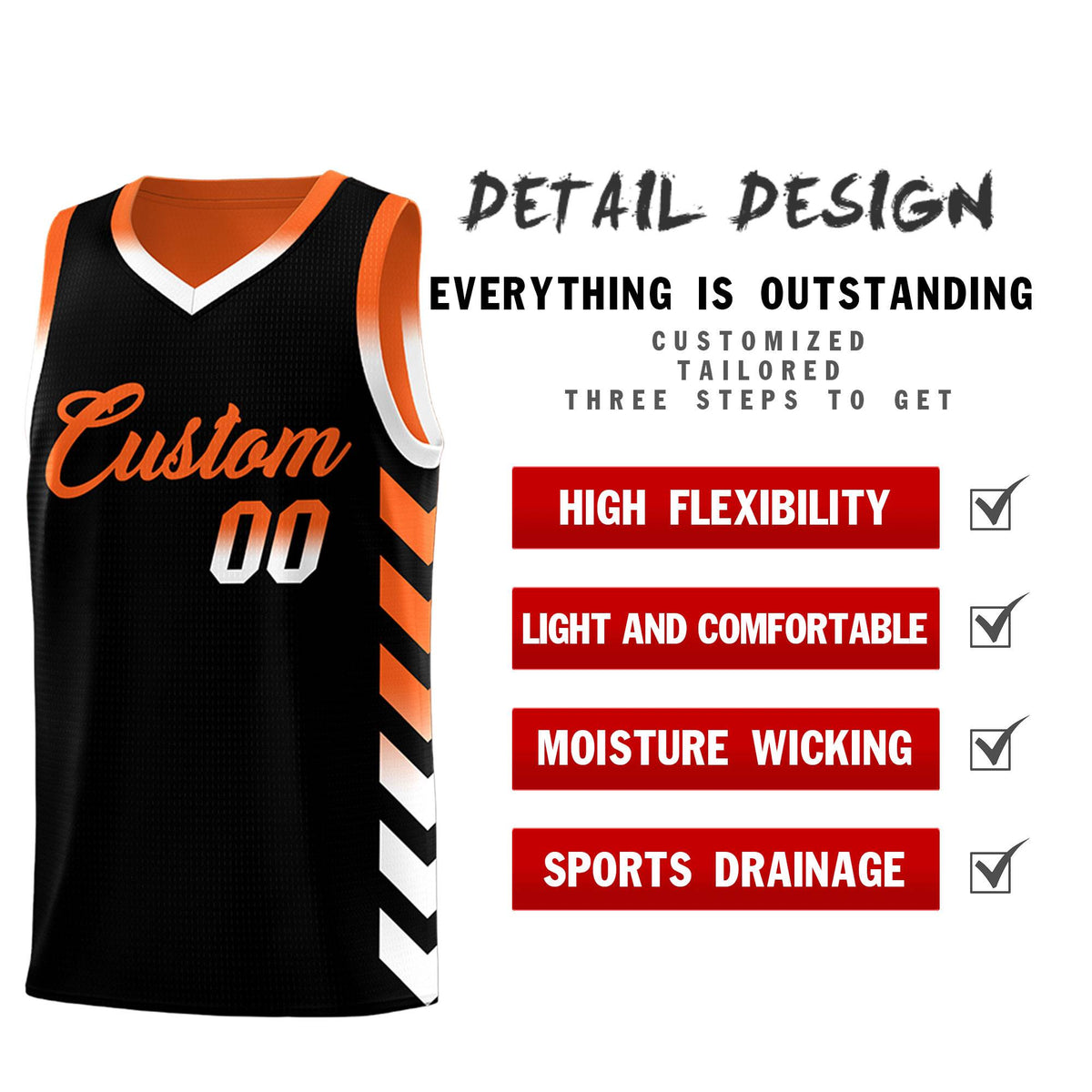 Custom Orange Black Reversible Basketball Jersey Kits - Side Arrow Black White Gradient