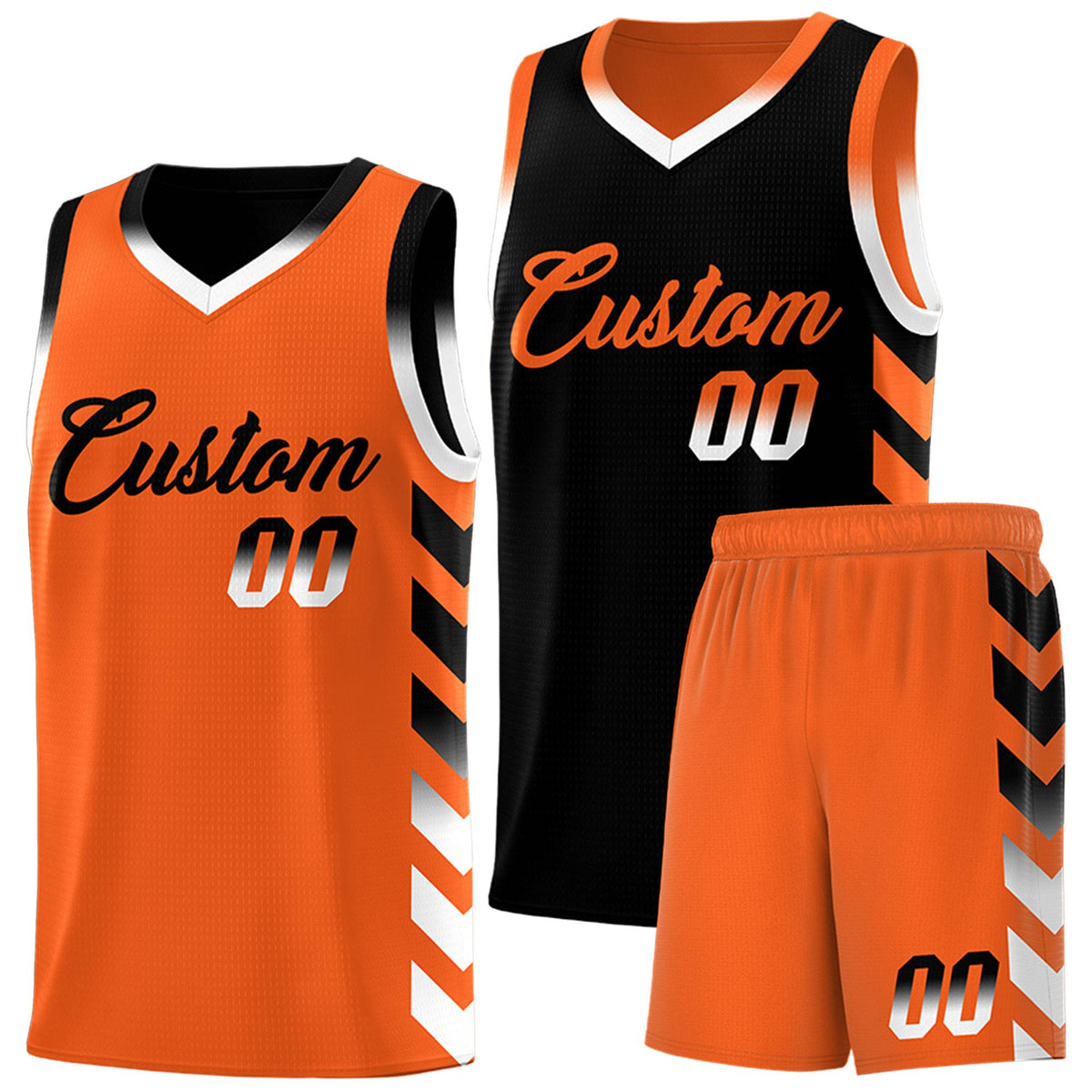 Custom Orange Black Reversible Basketball Jersey Kits - Side Arrow Black White Gradient