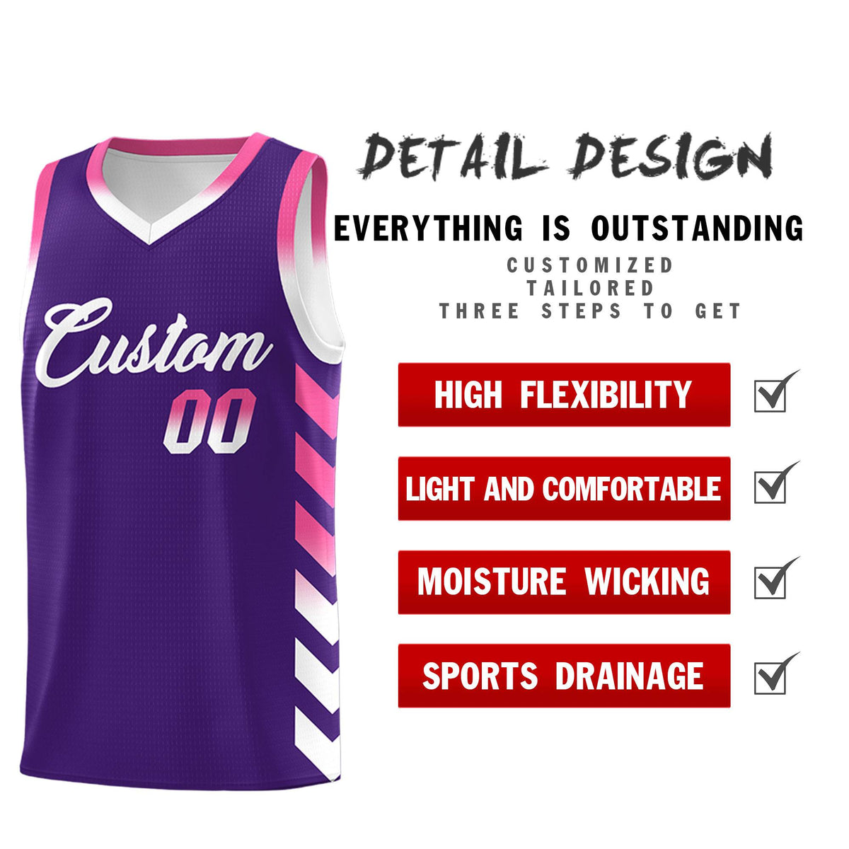 Custom White Purple Reversible Basketball Jersey Kits - Side Arrow Purple Pink Gradient