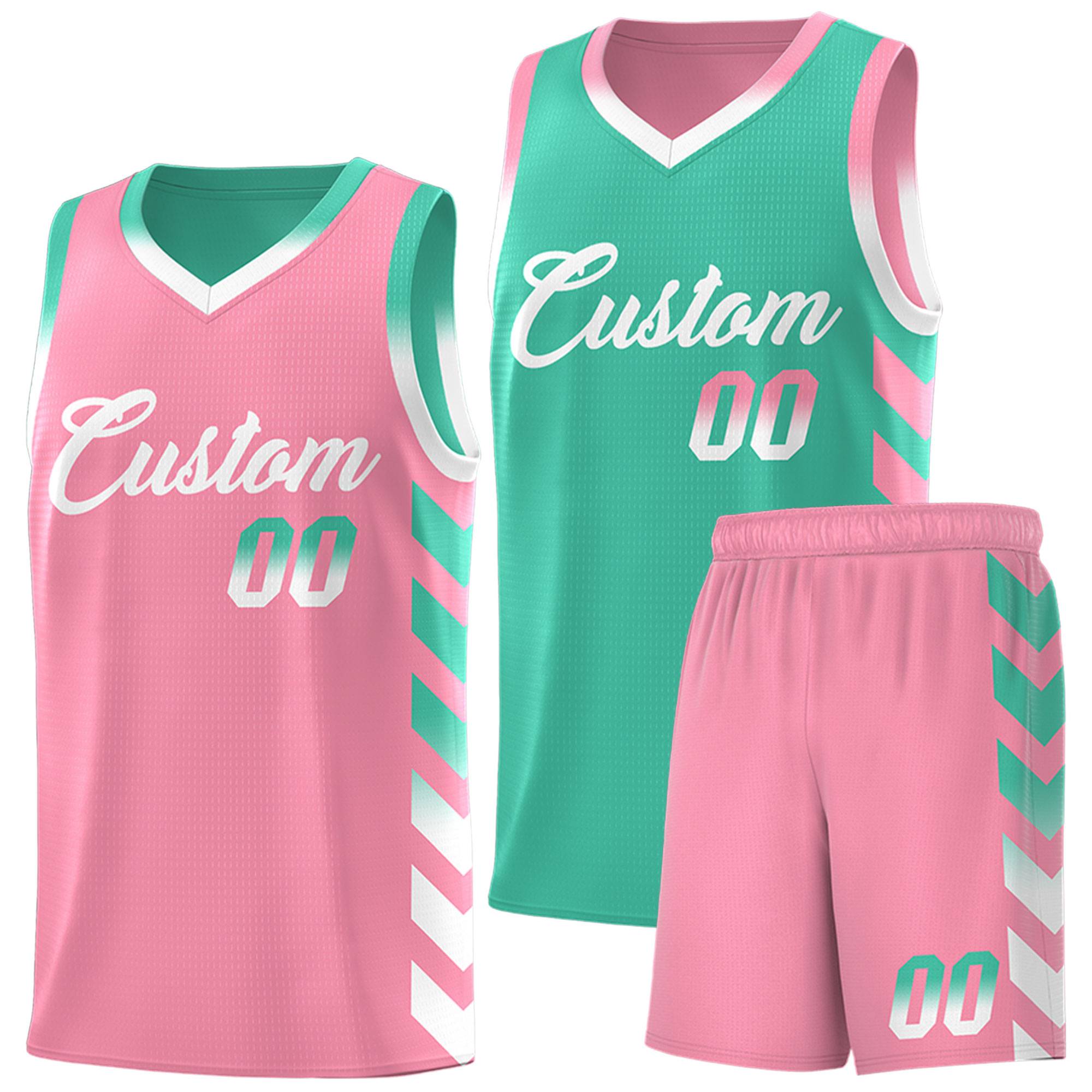 Custom Light Pink Bright Green Reversible Basketball Jersey Kits - Side Arrow Bright Green White Gradient