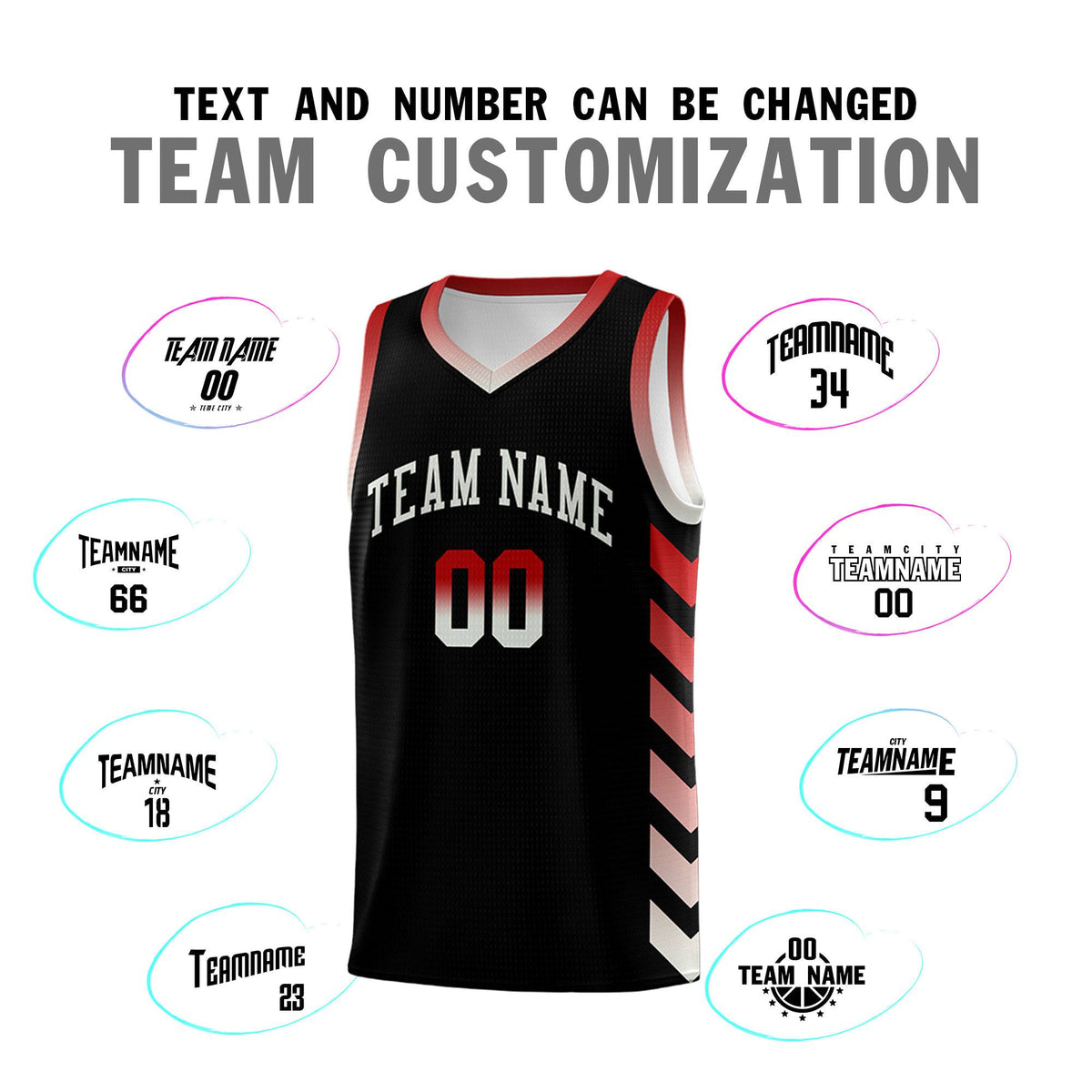 Custom White Black Reversible Basketball Jersey Kits - Side Arrow Red Gray Gradient
