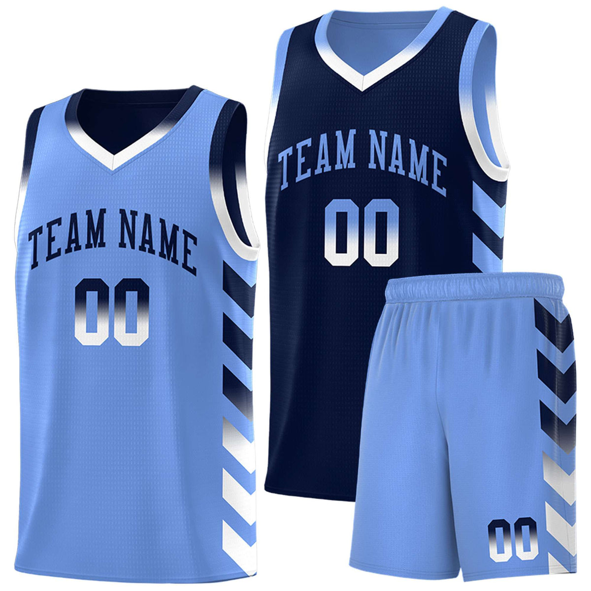 Custom Light Blue Navy Reversible Basketball Jersey Kits - Side Arrow Navy White Gradient