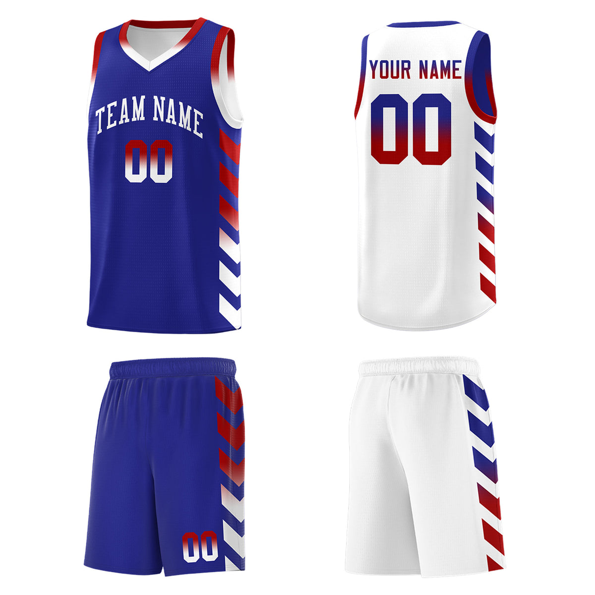 Custom White Royal Reversible Basketball Jersey Kits - Side Arrow Royal Red Gradient