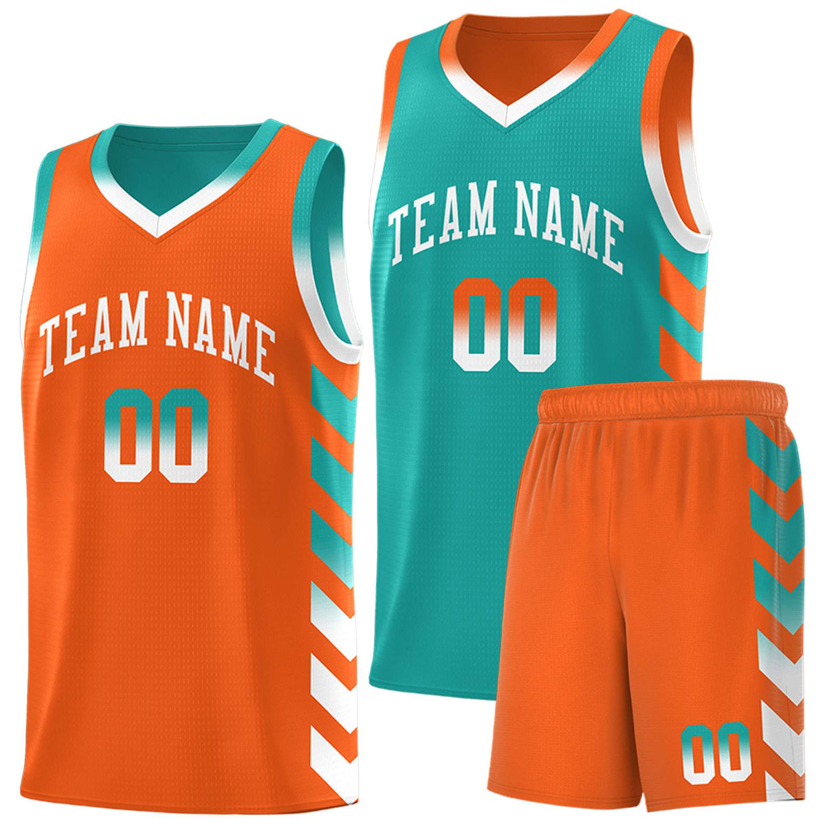Custom Orange Aqua Reversible Basketball Jersey Kits - Side Arrow Aqua White Gradient