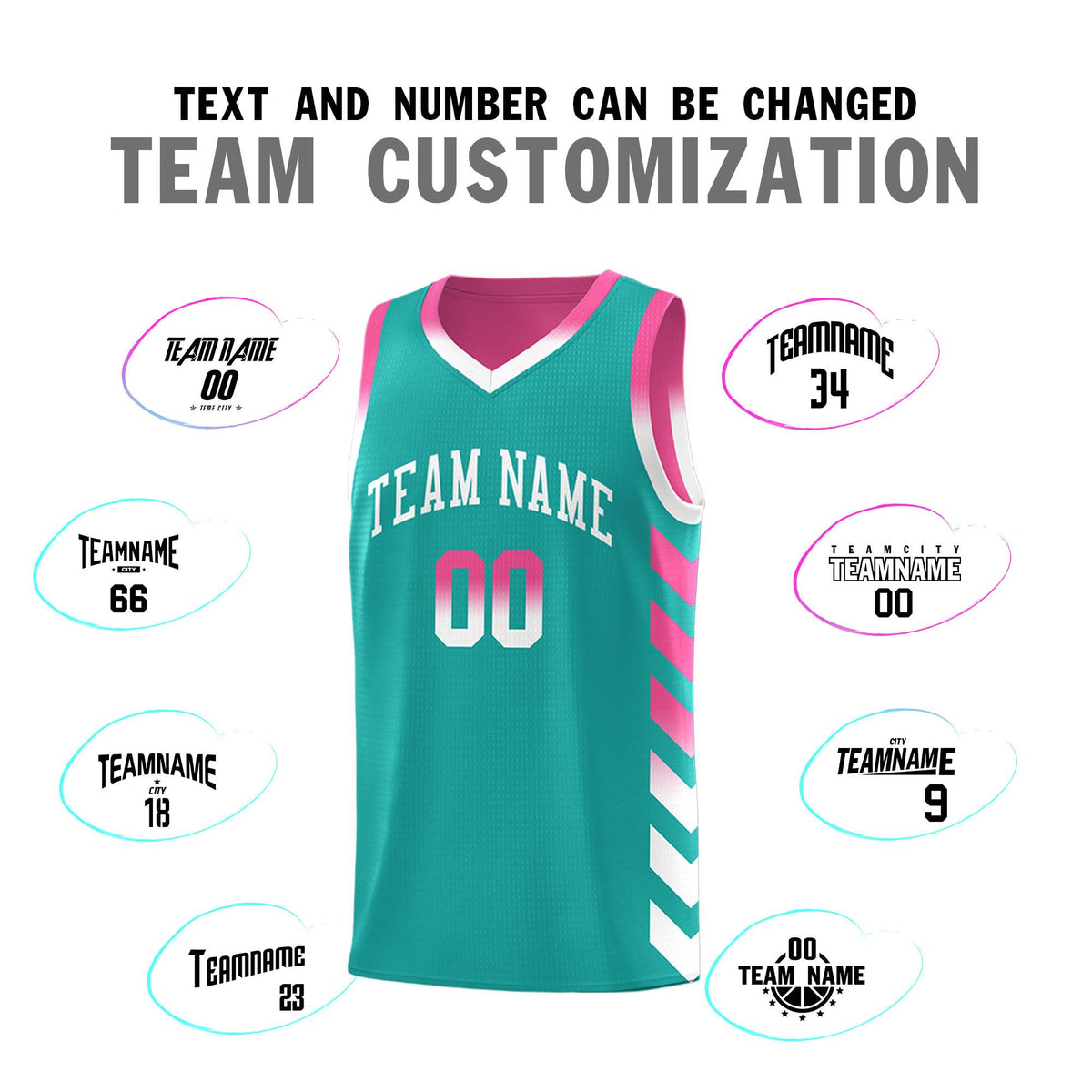 Custom Pink Aqua Reversible Basketball Jersey Kits - Side Arrow Aqua White Gradient