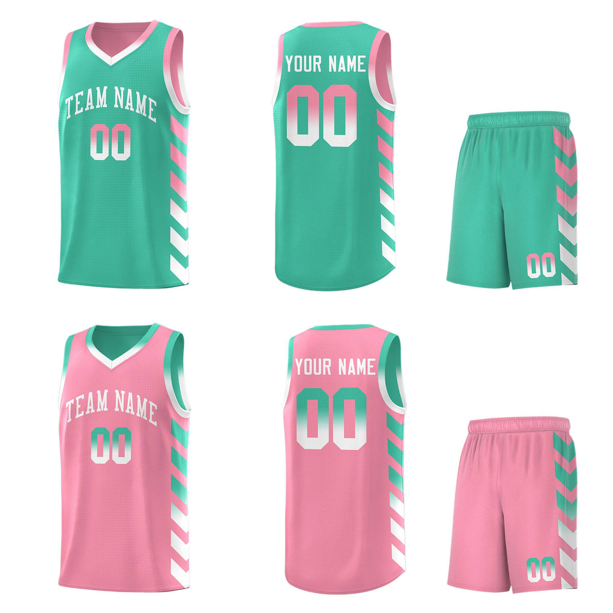 Custom Light Pink Bright Green Reversible Basketball Jersey Kits - Side Arrow Bright Green White Gradient