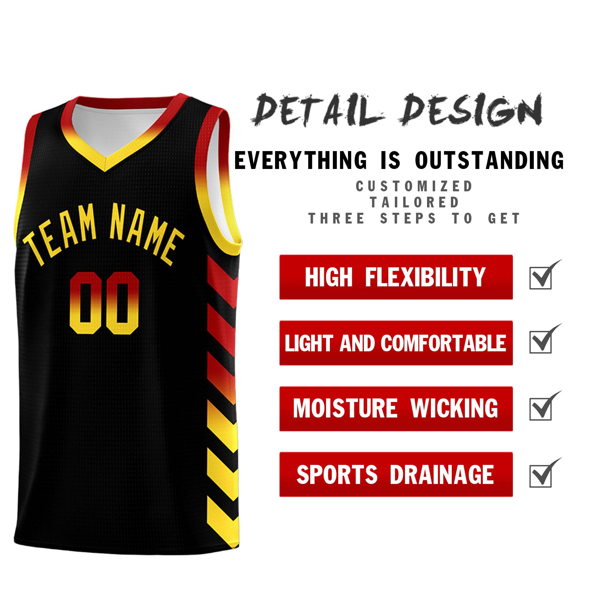 Custom White Black Reversible Basketball Jersey Kits - Side Arrow Red Gold Gradient