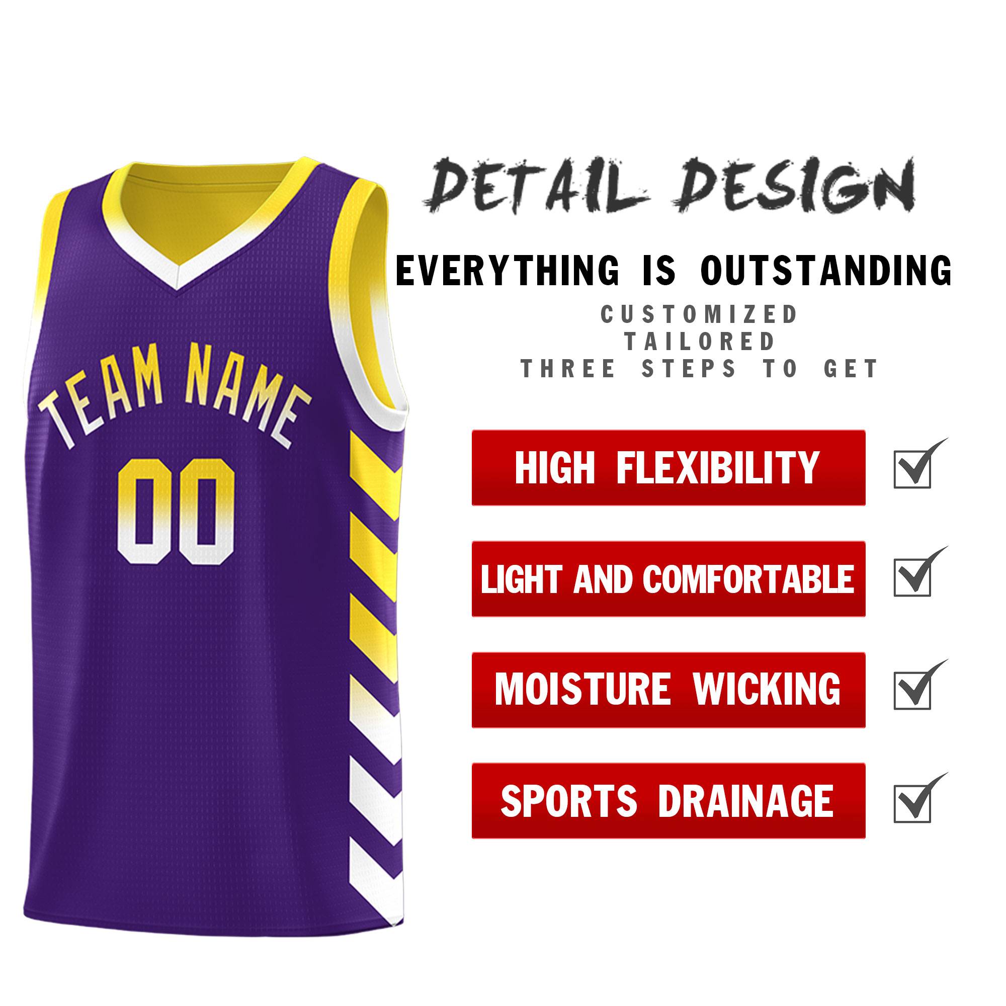 Custom Gold Purple Reversible Basketball Jersey Kits - Side Arrow Purple White Gradient