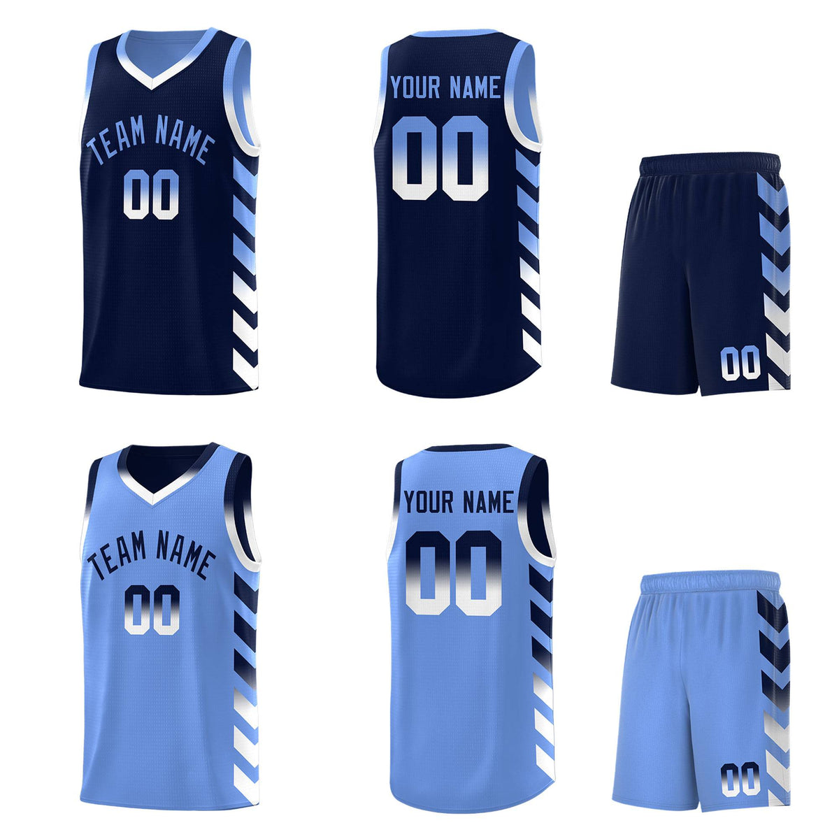 Custom Light Blue Navy Reversible Basketball Jersey Kits - Side Arrow Navy White Gradient