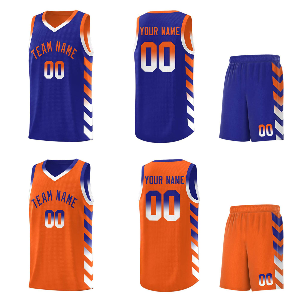 Custom Orange Royal Reversible Basketball Jersey Kits - Side Arrow Royal White Gradient