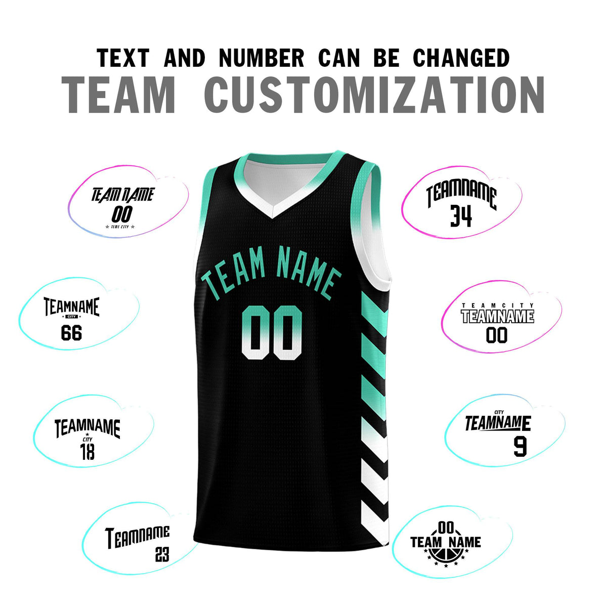 Custom White Black Reversible Basketball Jersey Kits - Side Arrow Black Bright Green Gradient