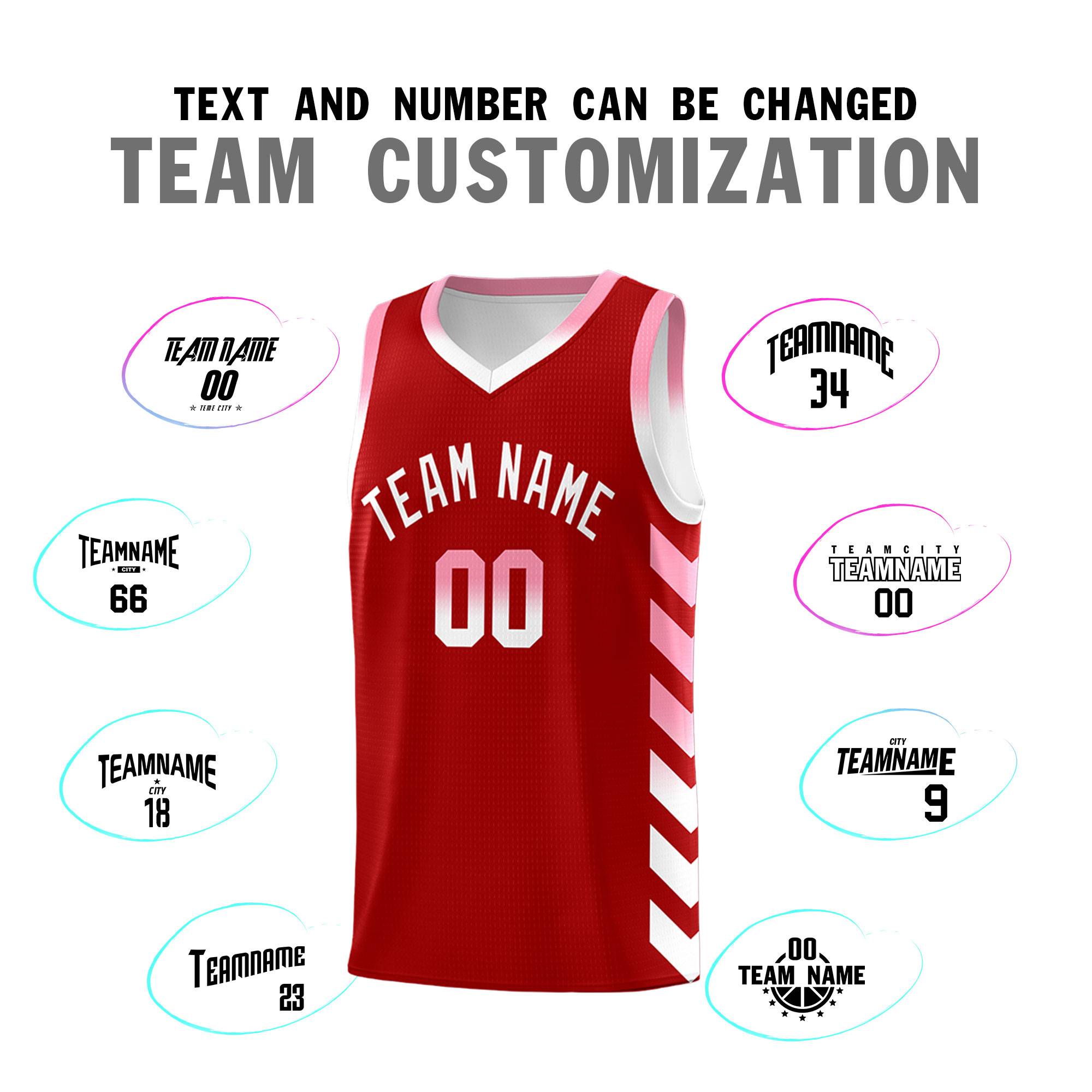 Custom White Red Reversible Basketball Jersey Kits - Side Arrow Red Light Pink Gradient