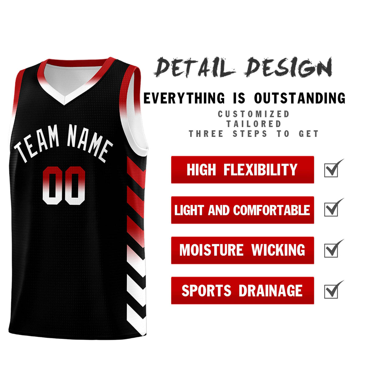 Custom White Black Reversible Basketball Jersey Kits - Side Arrow Black Red Gradient