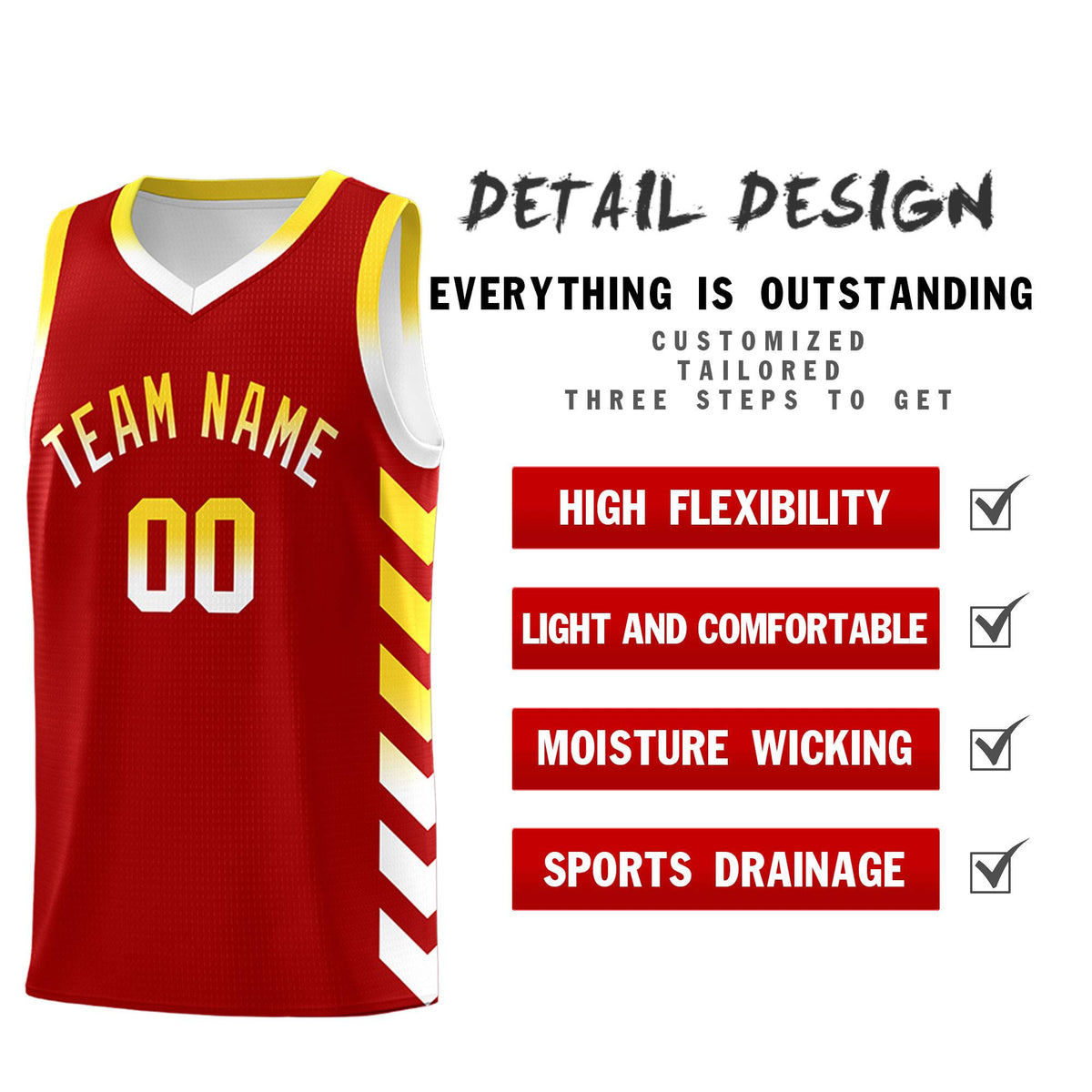 Custom White Red Reversible Basketball Jersey Kits - Side Arrow Red Gold Gradient