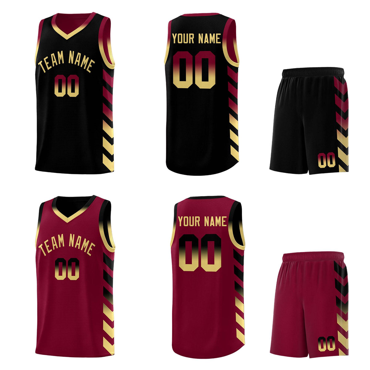 Custom Crimson Black Reversible Basketball Jersey Kits - Side Arrow Black Khaki Gradient