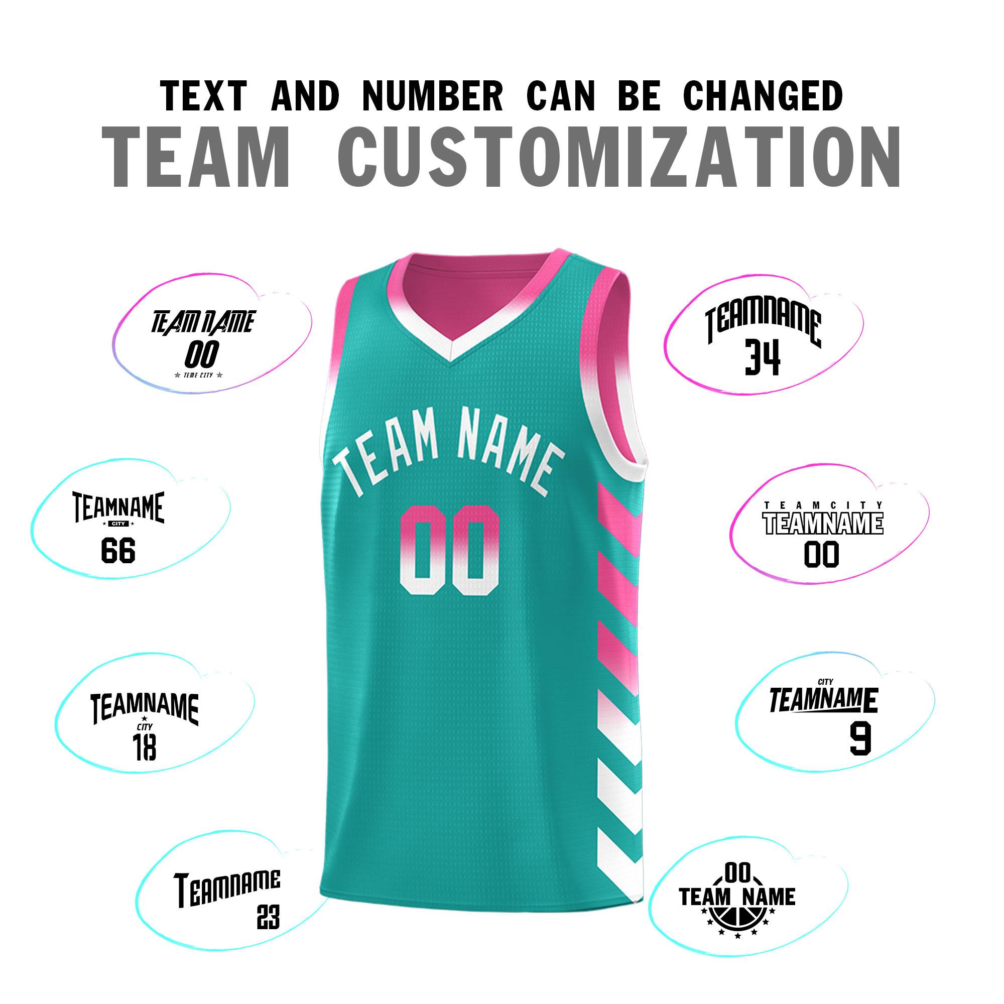 Custom Pink Aqua Reversible Basketball Jersey Kits - Side Arrow Aqua White Gradient